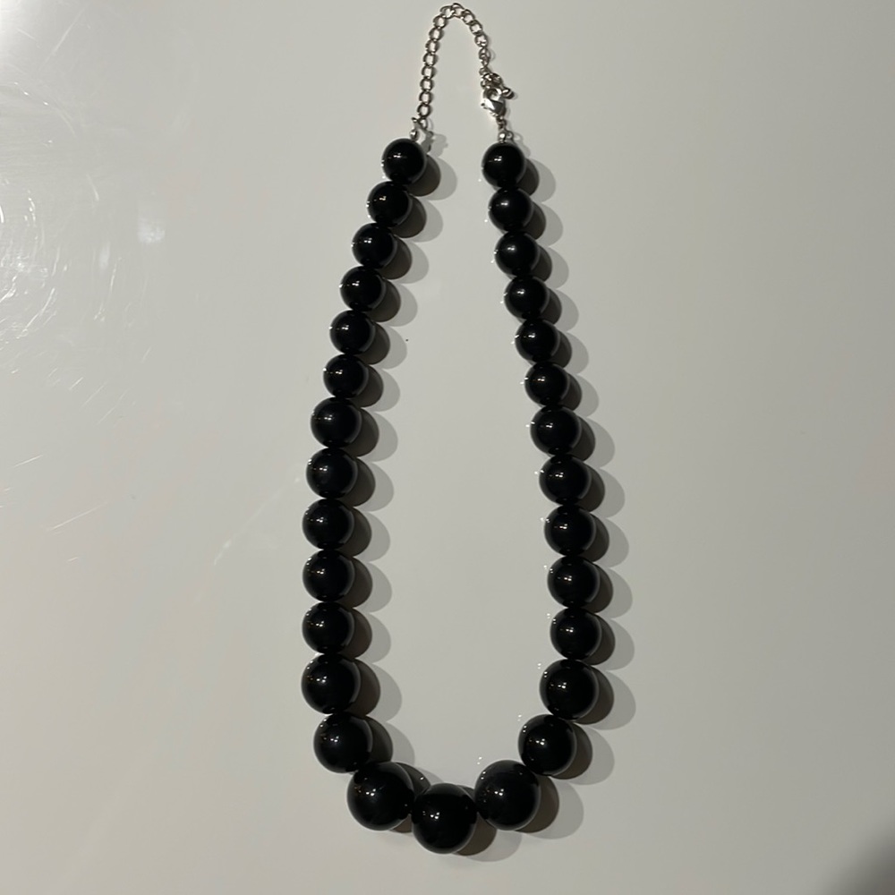Black Bead Choker Necklace| lobster clasp